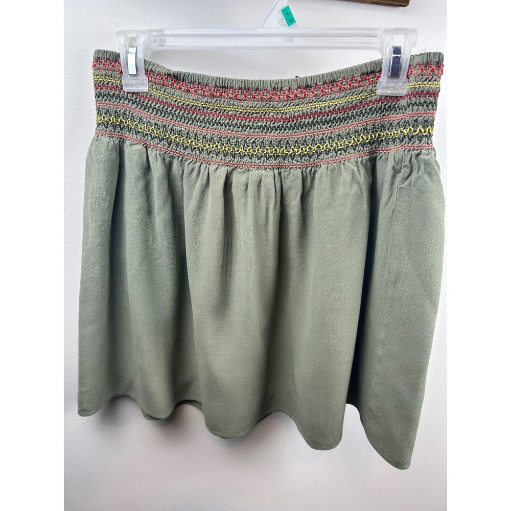 White House Black Market Skirt Smocked Waist Olive Green Lined Mini Women's S